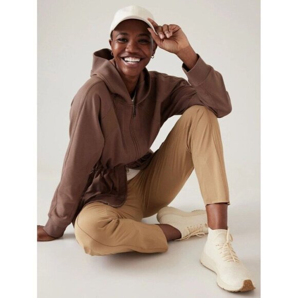 Athleta Rustic Beige Triumph Hybrid Hooded Jacket Small - Picture 3 of 11